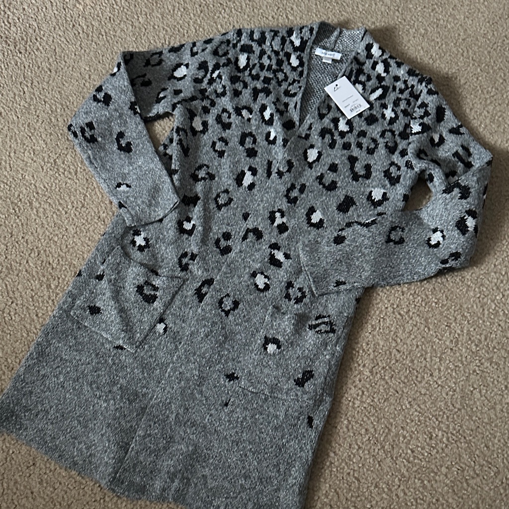 Nine West Gray Animal Print Cardigan Size S